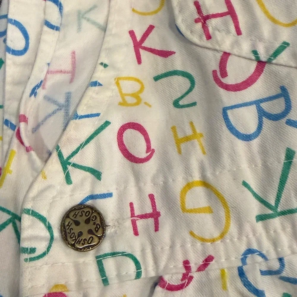Vtg OshKosh B'gosh USA White Alphabet Print Corduroy Overalls‎ Vestbak 18 Mos